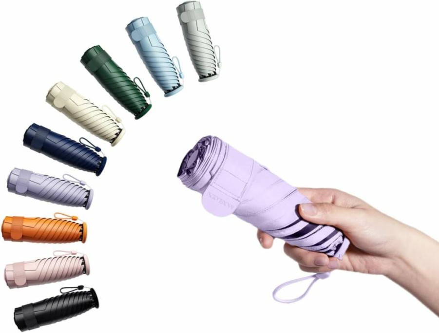 BAODINI Mini Travel Umbrella - Compact UV Protection Sun Umbrella with Leather Case, Lightweight & Portable for Purse