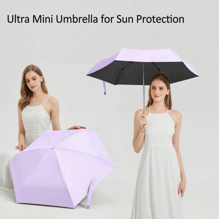 BAODINI Mini Travel Umbrella - Compact UV Protection Sun Umbrella with Leather Case, Lightweight & Portable for Purse