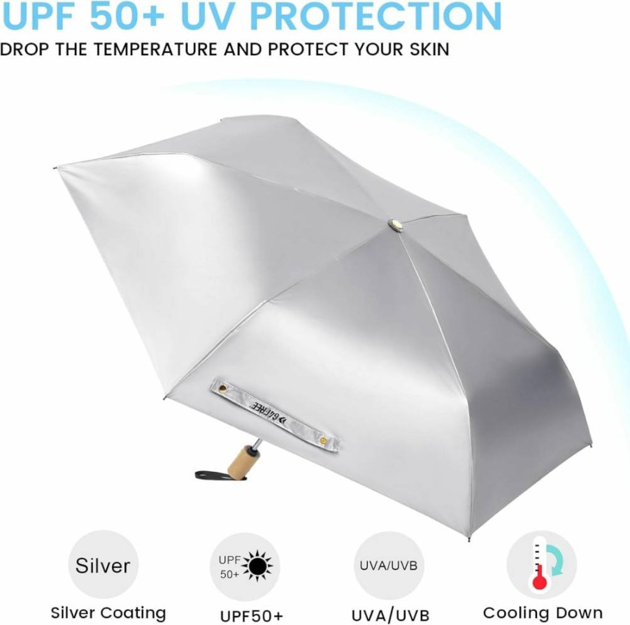 G4Free 42 Inch UV Protection Travel Umbrella - Auto Open/Close, Lightweight Folding Design, Wooden Handle, UPF 50+ Sun & Rain Resistant (Lake Blue)