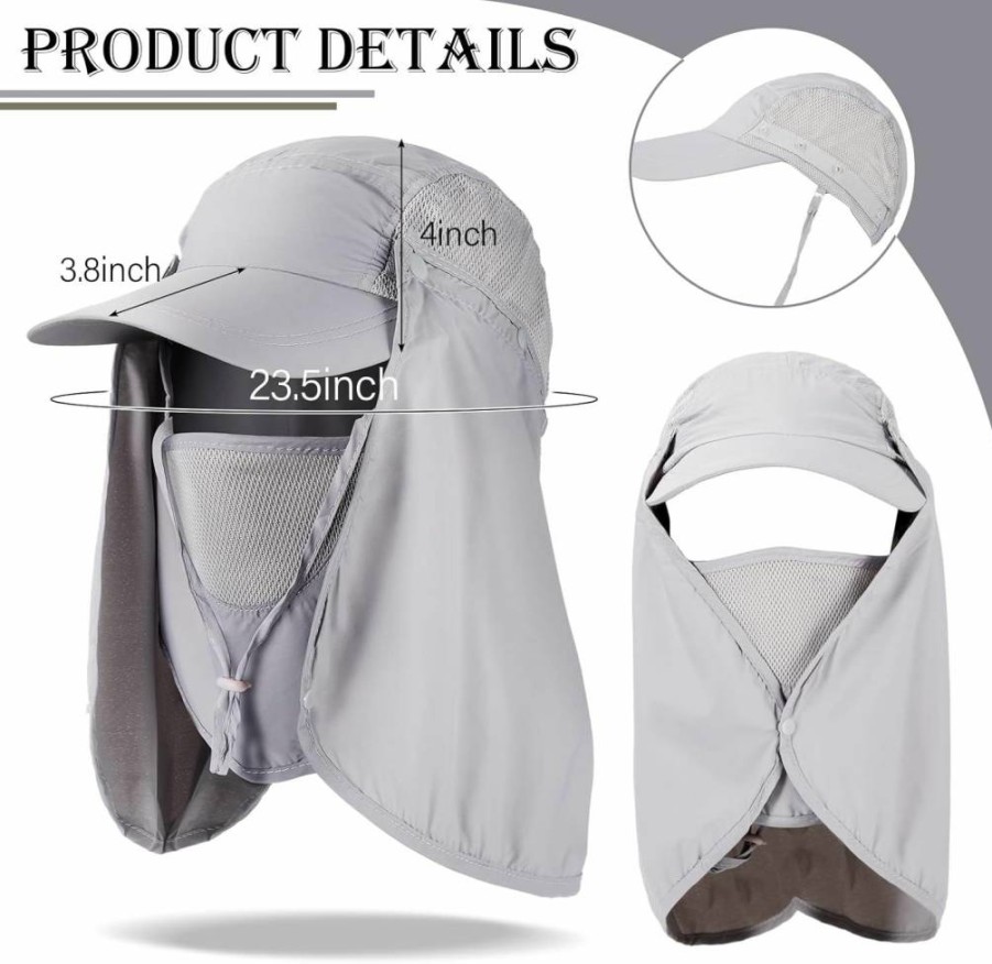 Geyoga 4 Pack UPF 50+ Sun Hat with Neck Flap & Arm Sleeves - UV Protection Fishing Hat for Outdoor Hiking