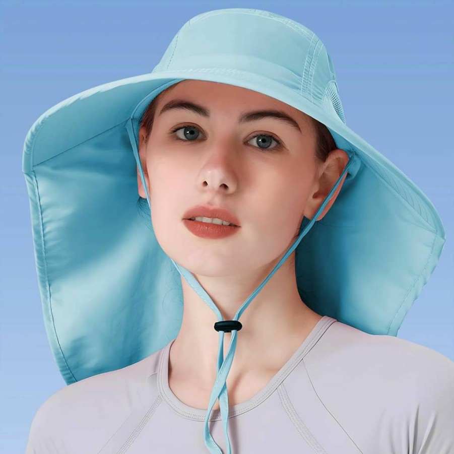 DOCVIT Women's UPF 50+ Sun Hat Wide Brim Waterproof Foldable Bucket Hat for Beach Fishing Hiking with Neck Flap Summer UV Protection