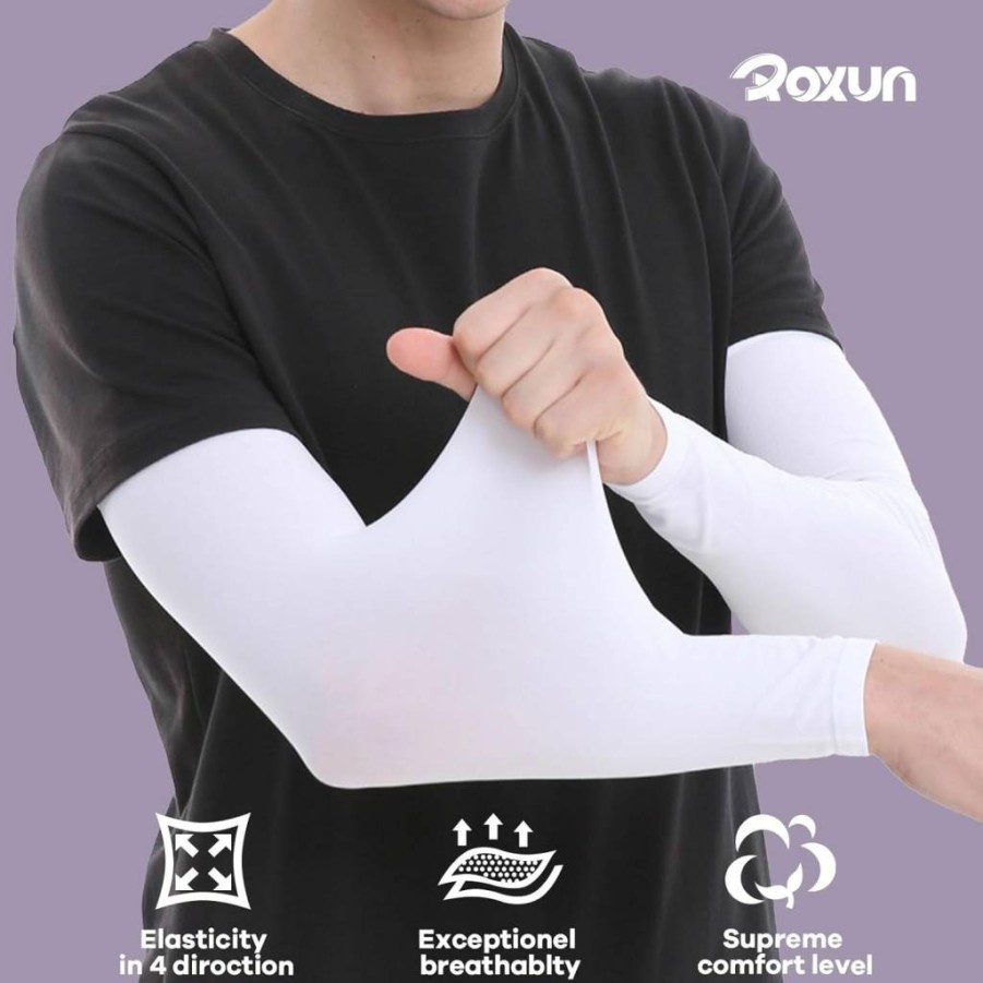 ROXUN Cooling UV Protection Arm Sleeves - Breathable Sports Compression Sleeves for Men & Women, Sunblock Athletic Arm Covers for Running Cycling Golf