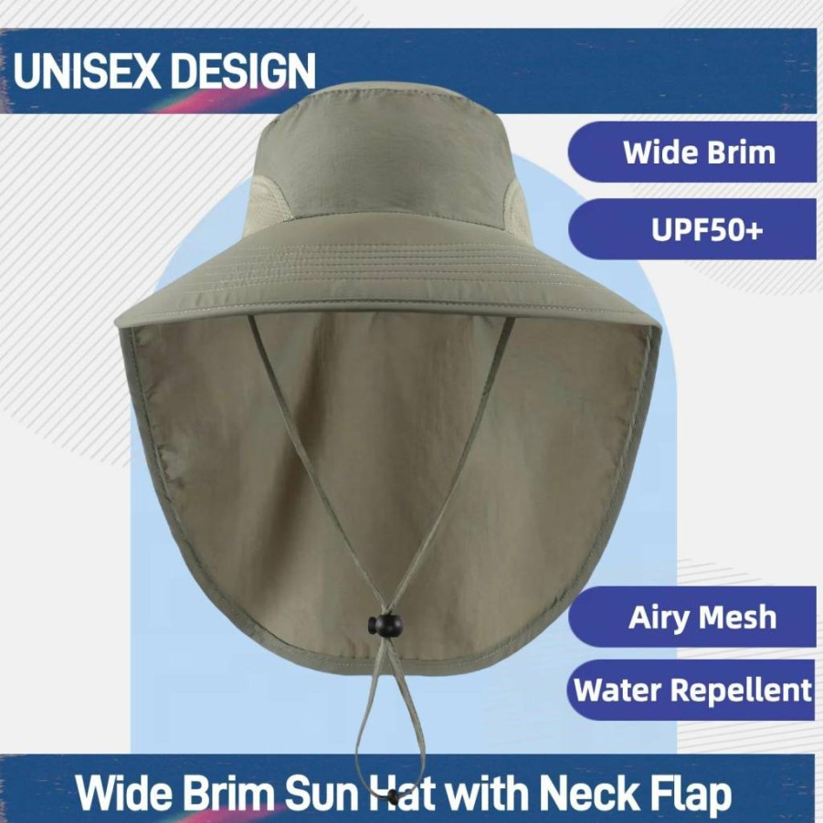Home Prefer UPF50+ Wide Brim Sun Hat with Mesh Panels & Neck Flap for Outdoor Fishing & Hiking