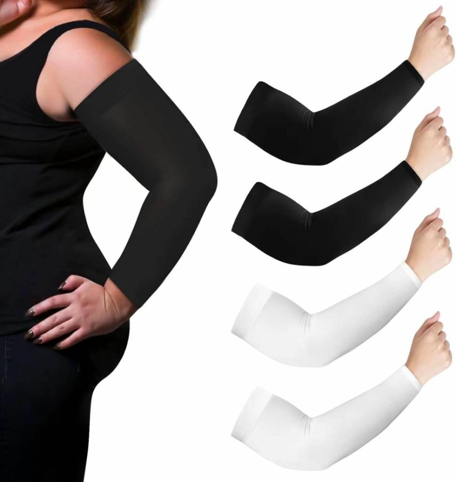 VELISDE 2 Pairs XL UV Protection Cooling Arm Sleeves for Men & Women - Sunblock Tattoo Cover Driving Compression Ice Silk Sleeves