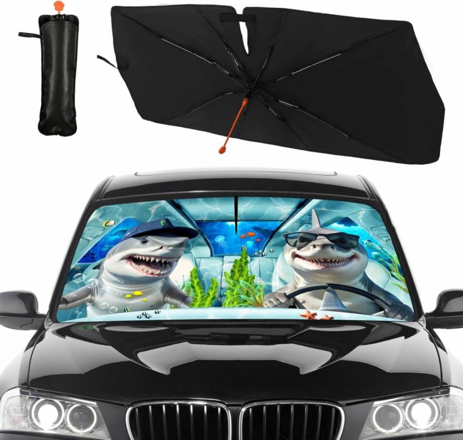 CHILL·TEK Foldable Car Windshield Sun Shade Umbrella - UV Blocking Rooster Design Sun Visor Protector for Most Vehicles, Keep Your Car Cool