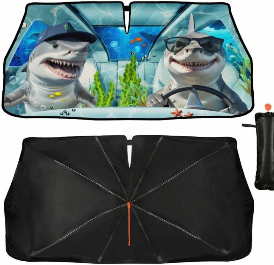 CHILL·TEK Foldable Car Windshield Sun Shade Umbrella - UV Blocking Rooster Design Sun Visor Protector for Most Vehicles, Keep Your Car Cool