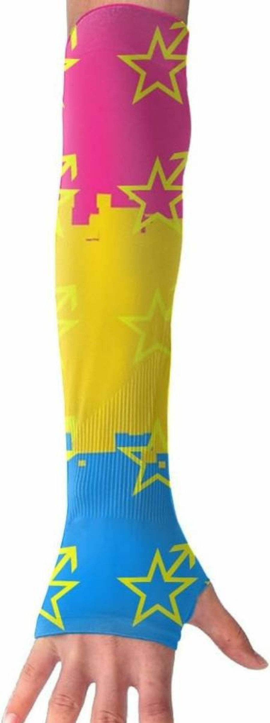 HAIRUIYD Pansexual Pride Arm Sleeves - UV Sun Protection Fingerless Arm Warmers for Women & Men, LGBT Star Symbol Design, Long Forearm Cover