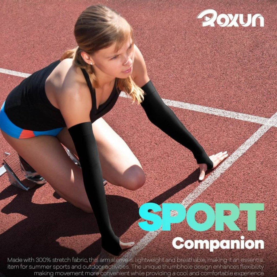 ROXUN UV Protection Arm Sleeves with Thumb Hole, Cooling Compression Sun Sleeves for Men & Women, Athletic Sports Arm Covers for Running Cycling Golf