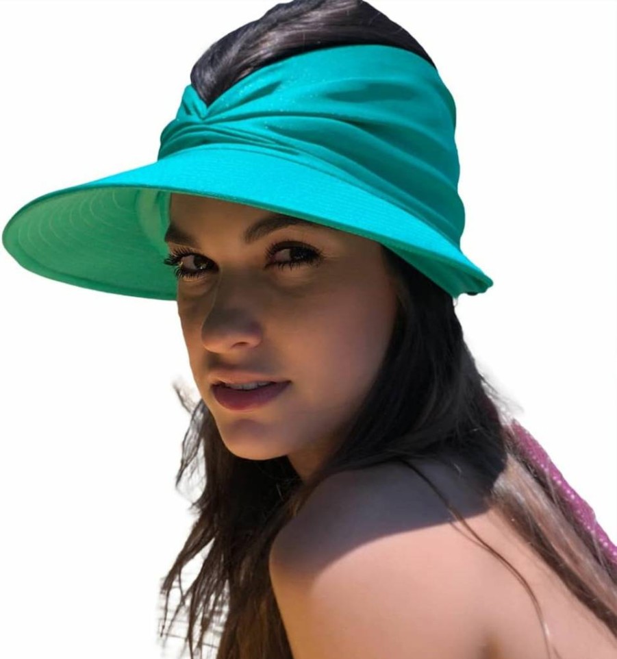 Denzerekre Women's UPF 50+ Wide Brim Sun Hat with Ponytail Hole – UV Protection Summer Beach Visor Cap for Outdoor Activities