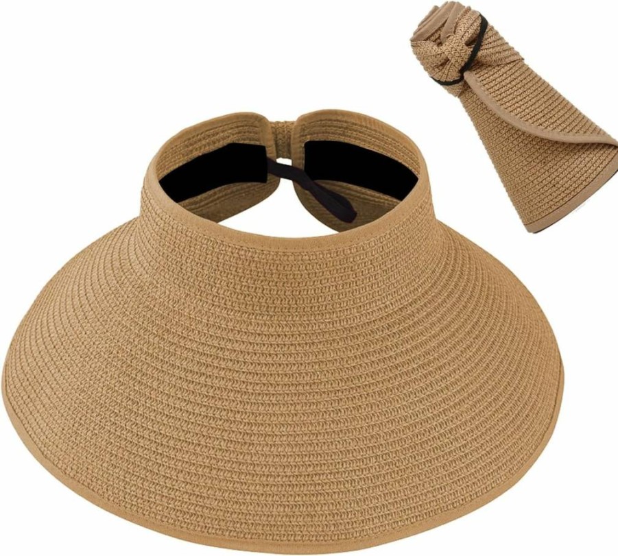 DOOVID Women's Wide Brim Straw Sun Hat UV Protection Foldable Summer Beach Visor Hat