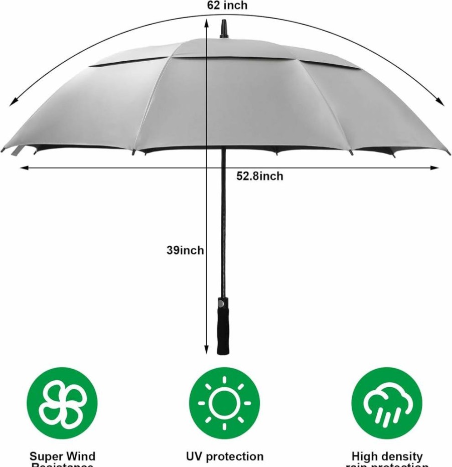 Aliceset 5-Pack 62" Large Golf Umbrella with UV Protection - Automatic Open, Double Canopy, Vented & Waterproof - Silver & White Wedding, Sun, and Beach Umbrellas