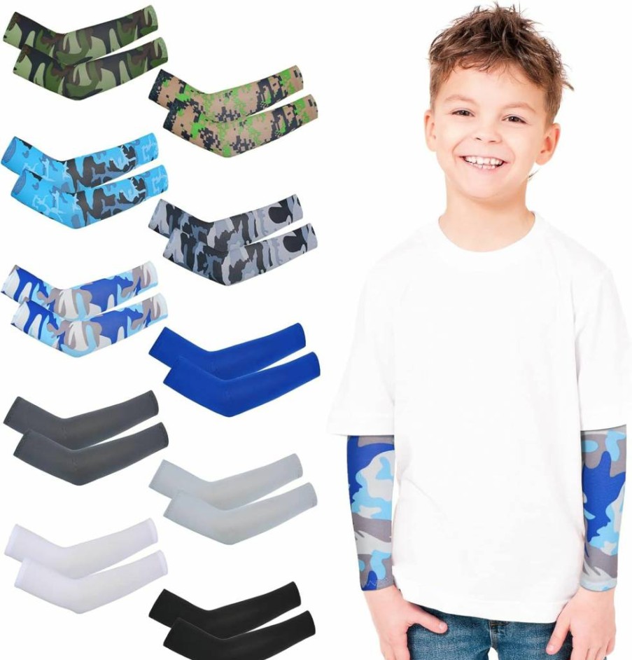 Yahenda Kids UV Protection Arm Sleeves (4-7 Years) - Cooling Camouflage Design Anti-Slip Sun Sleeves for Boys & Girls - Vintage Color