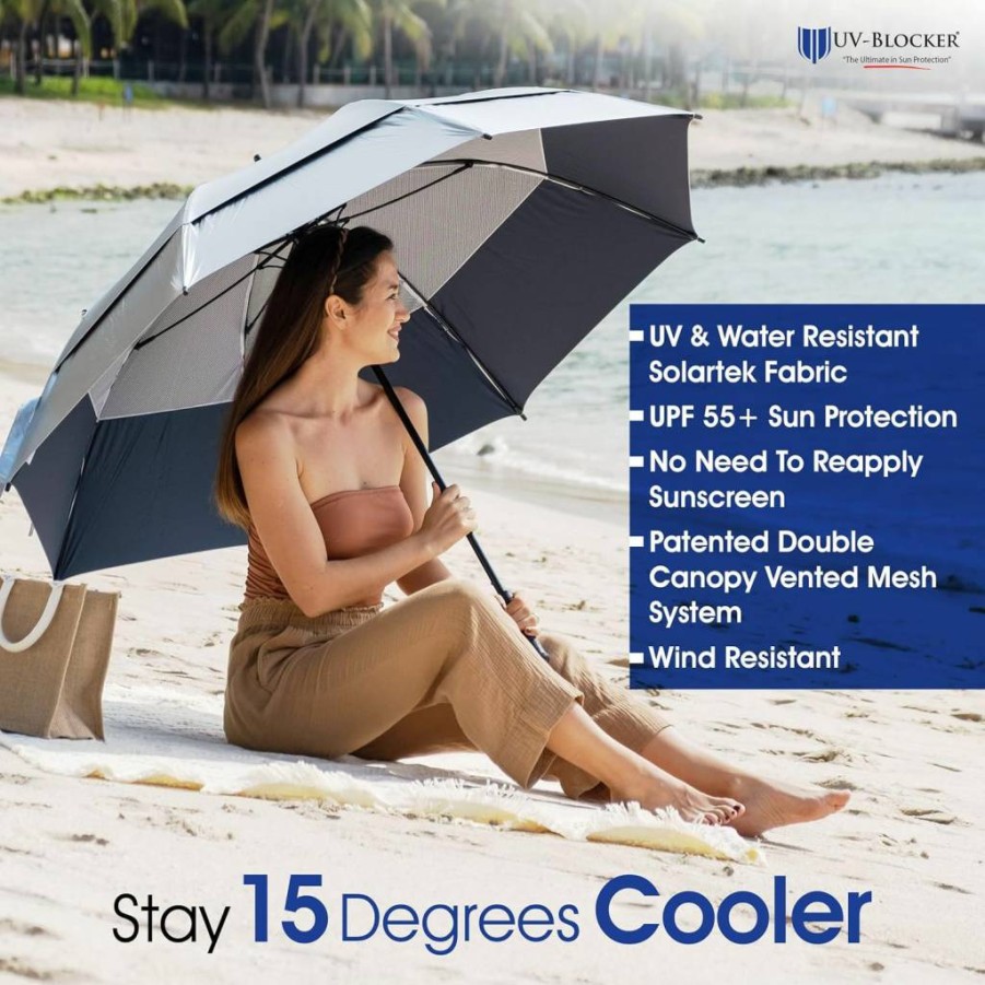 UV-Blocker Golf Umbrella - 48" to 68" Large Sun Protection Umbrella with UPF 55+ & 99% UV Blocking, Windproof Double Canopy, Auto Open & Vented Design for Outdoor Use