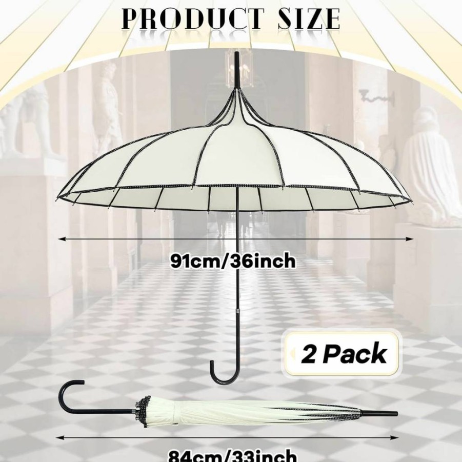 Queekay 2 Pack Gothic Pagoda Umbrella - Large UV Protection Parasol, Vintage Style Outdoor Sunshade
