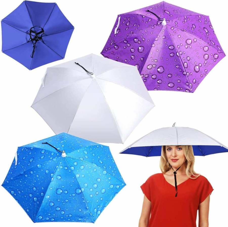 Reginary 3 Pack Adjustable Umbrella Hat - 30 Inch Foldable, Hands-Free UV Protection for Outdoor, Beach, Gardening, Fishing, and Rain Sunshade for Adults