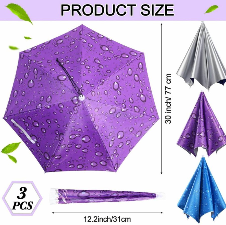 Reginary 3 Pack Adjustable Umbrella Hat - 30 Inch Foldable, Hands-Free UV Protection for Outdoor, Beach, Gardening, Fishing, and Rain Sunshade for Adults