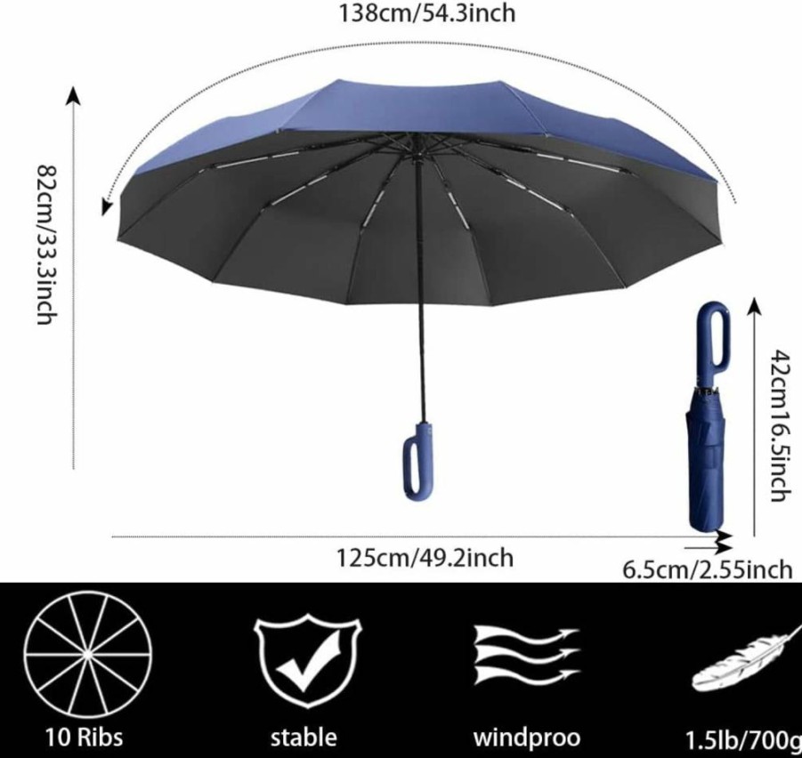 Erised's Bifrost 54" Extra Large Windproof Golf Umbrella - Automatic Open/Close, Lightweight Portable for Travel, UV Sun & Rain Protection, Carabiner Handle Design