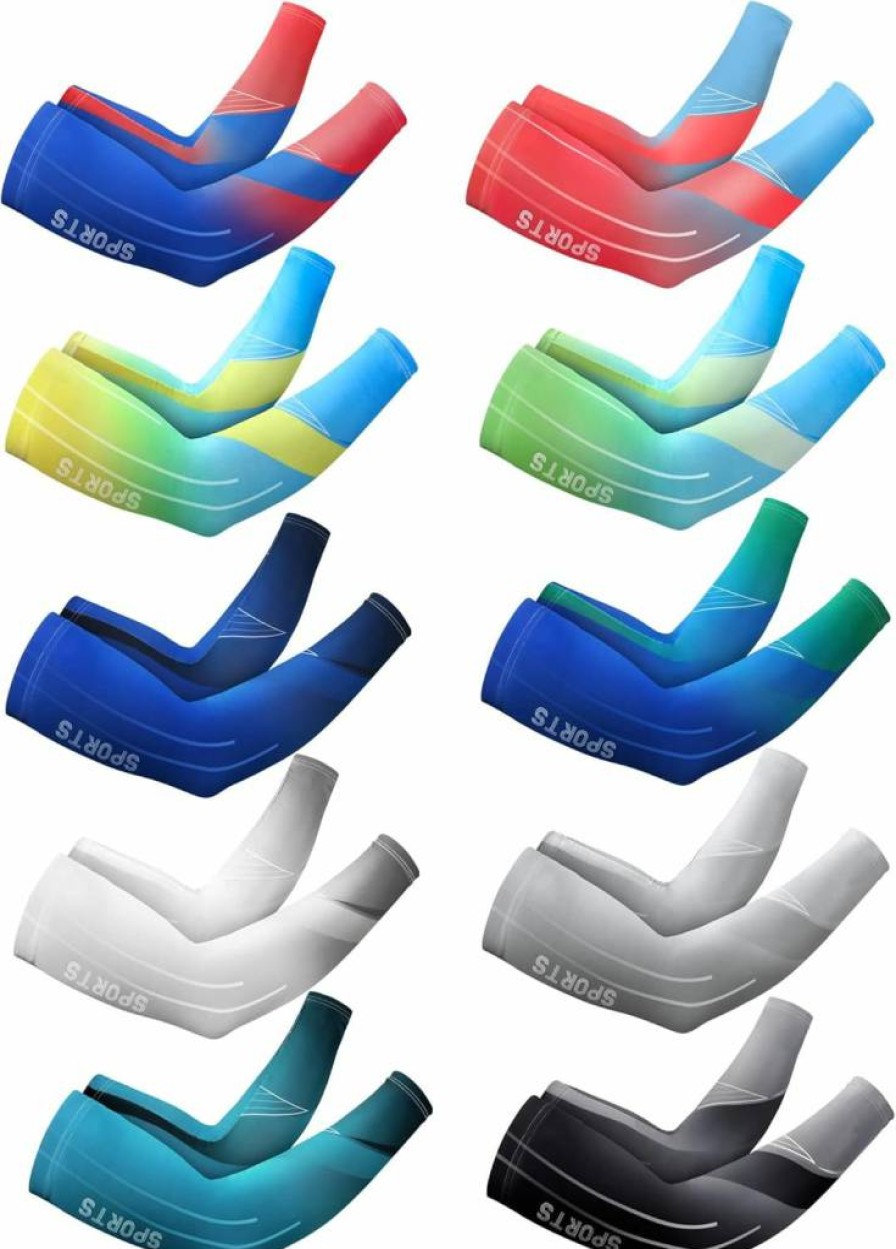 Tisancy 10 Pairs UV Protection Arm Sleeves Cooling Anti-Slip Compression Sleeves for Sports Cycling Running Outdoor Activities