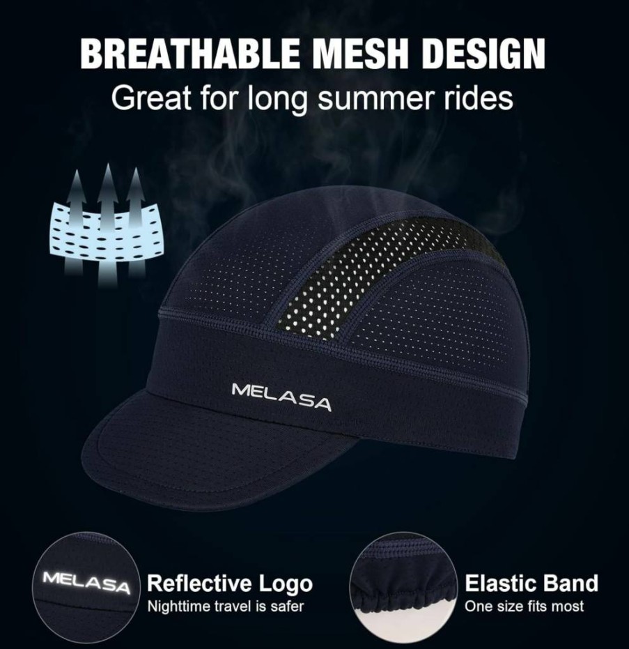 MELASA Cycling Cap with Sun Visor – Cooling Skull Cap Helmet Liner for Men & Women – UV Protection Bike Running Cap Under Helmet