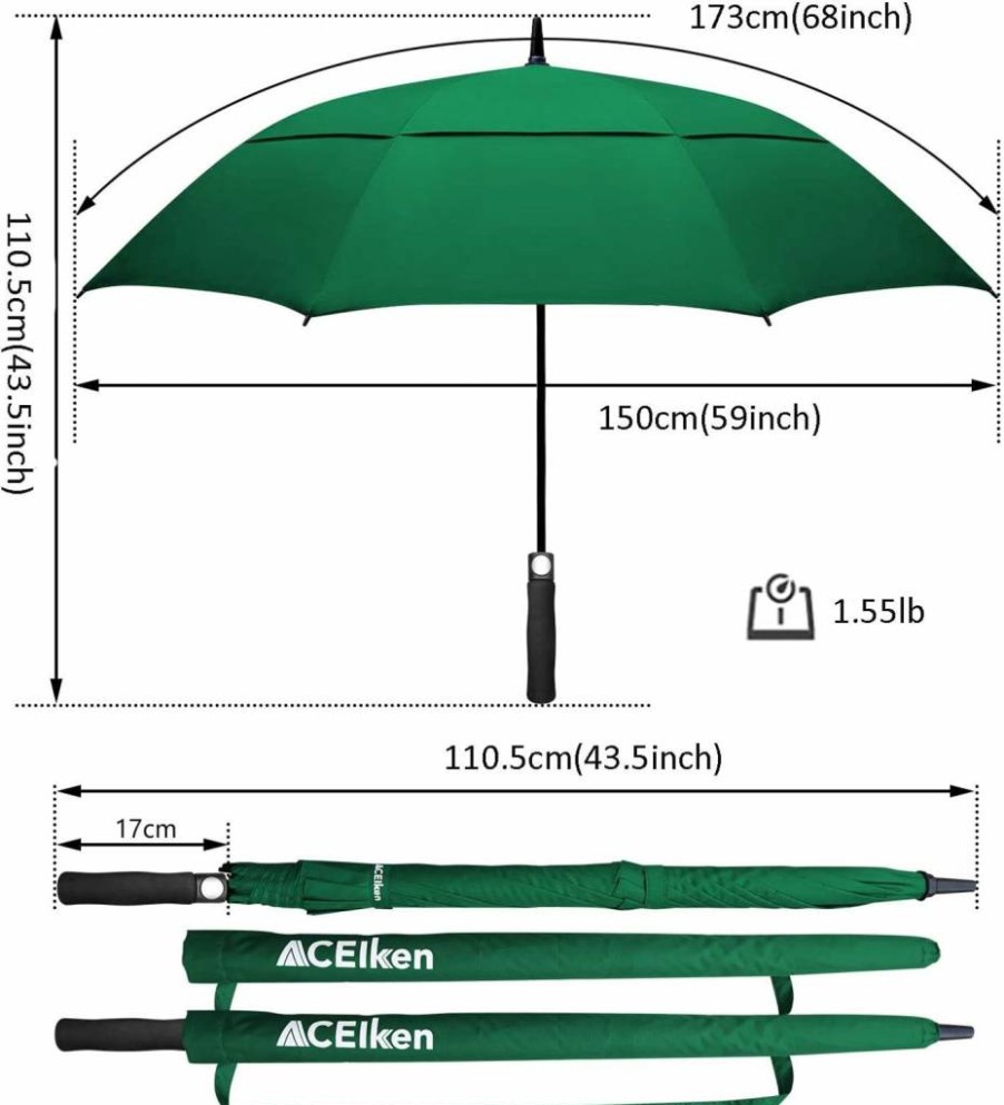 ACEIken Golf Umbrella 62 Inch Automatic Open - Windproof, Waterproof, Double Canopy, Vented Design for Men & Women - Oversize UV Protection Umbrella