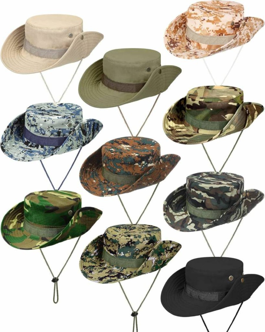 Foaincore 10 Pack Camo & Solid Color Bucket Hats for Men & Women - Wide Brim UV Protection Sun Hats for Fishing, Hiking, Safari, Hunting Outdoor Activities