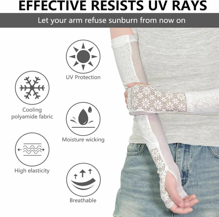 Eeuwigegelofte Women's Lace Sun UV Protection Arm Sleeves - Floral Design Cooling Cover Sleeves for Sun Safety & Style