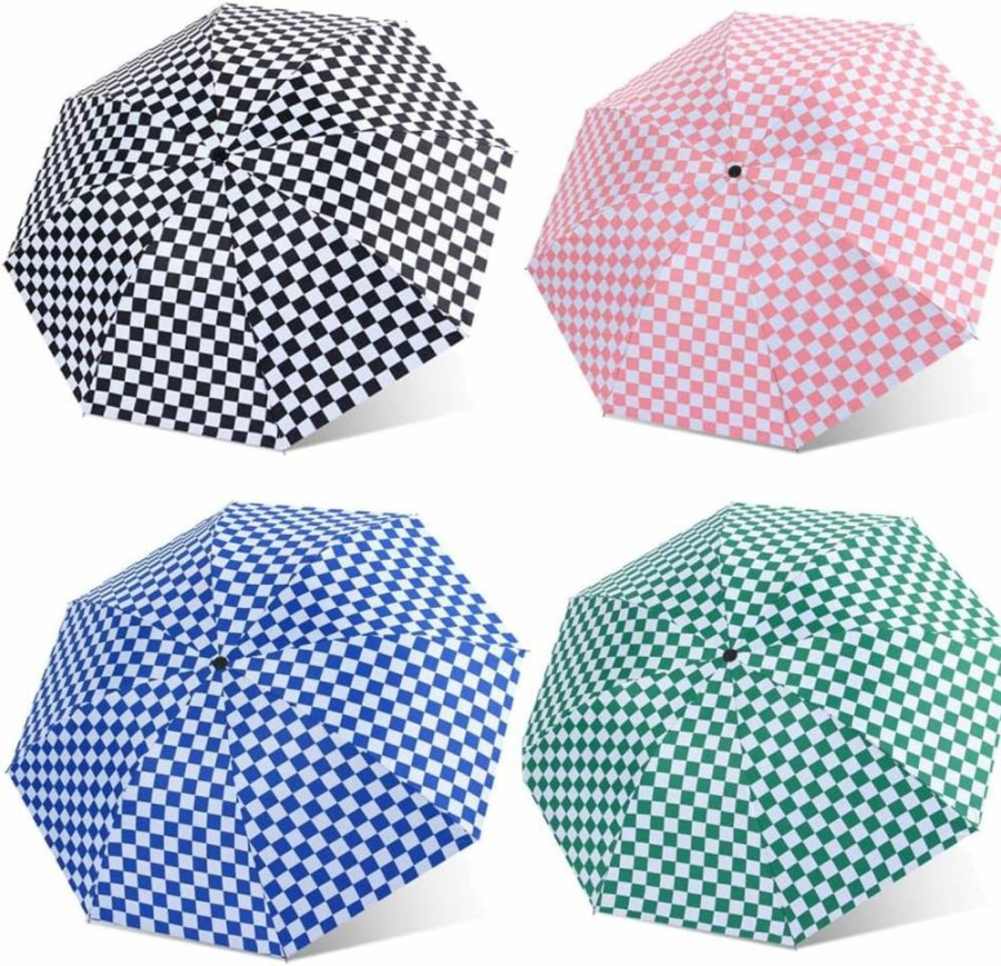 Aikelai Windproof Automatic Folding Umbrella - UV Protection, Compact Travel Umbrella for Rain and Sun, Checkered Design