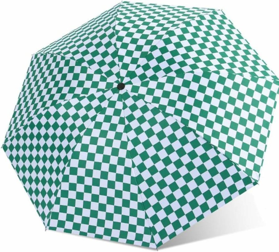 Aikelai Windproof Automatic Folding Umbrella - UV Protection, Compact Travel Umbrella for Rain and Sun, Checkered Design