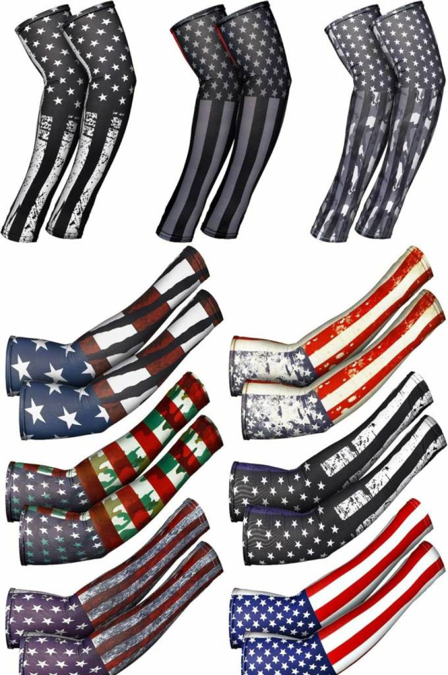 Geyoga 9 Pairs USA Flag Arm Sleeves - Cooling UV Protection Sun Guards for Men & Women, Breathable Ice Silk Sleeves for Basketball, Cycling, Sports, Fourth of July - Unisex Design