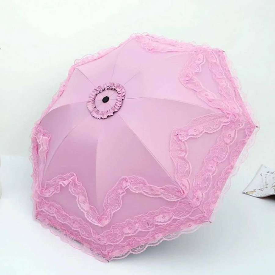 WANLIAN UV Protection Folding Umbrella Windproof Lace Parasol for Sun and Rain