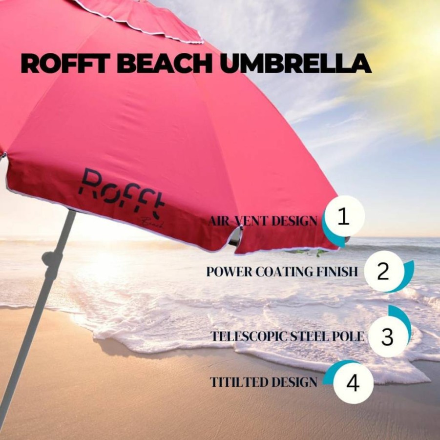 ROFFT 7-8 FT Heavy Duty Beach Umbrella with Sand Anchor, UV 50+ Sun Protection, Tilt Function & Carry Bag for Pool, Patio, Backyard, Garden Outdoor Use