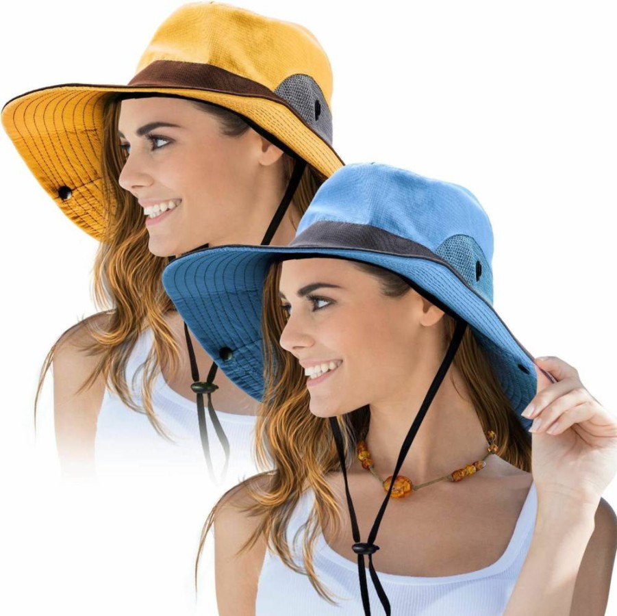 Norme 2 Pack Women's UPF 50 Sun Hat Wide Brim Foldable Mesh Beach Cap with Ponytail Hole for Outdoor Fishing Hiking
