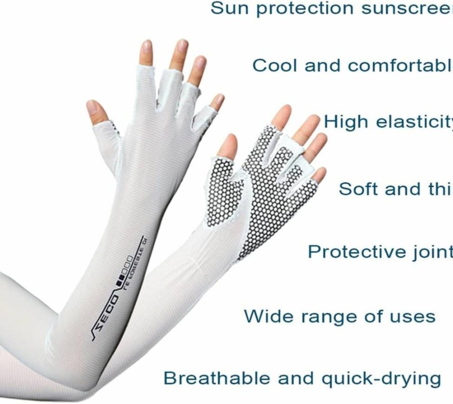 Locatis UV Protection Arm Sleeves for Men & Women - Cooling Sun Compression Sleeves for Cycling, Running, Outdoor Sports - Fingerless Lightweight Breathable White Arm Covers