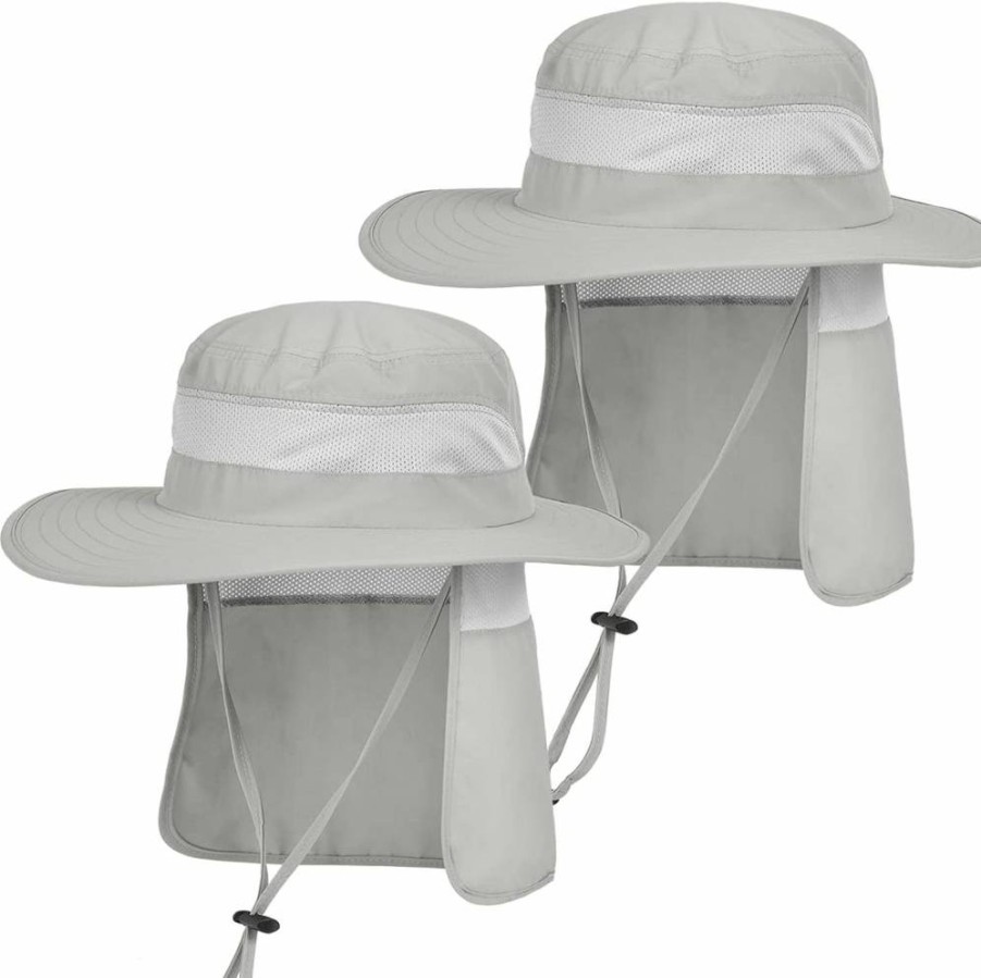 29 IYEBRAO Men's UPF Sun Hat 2 Pack - Foldable Boonie Cap with Neck Flap for Fishing, Hiking, Gardening & Outdoor Work - UV Protection Summer Mesh Hat