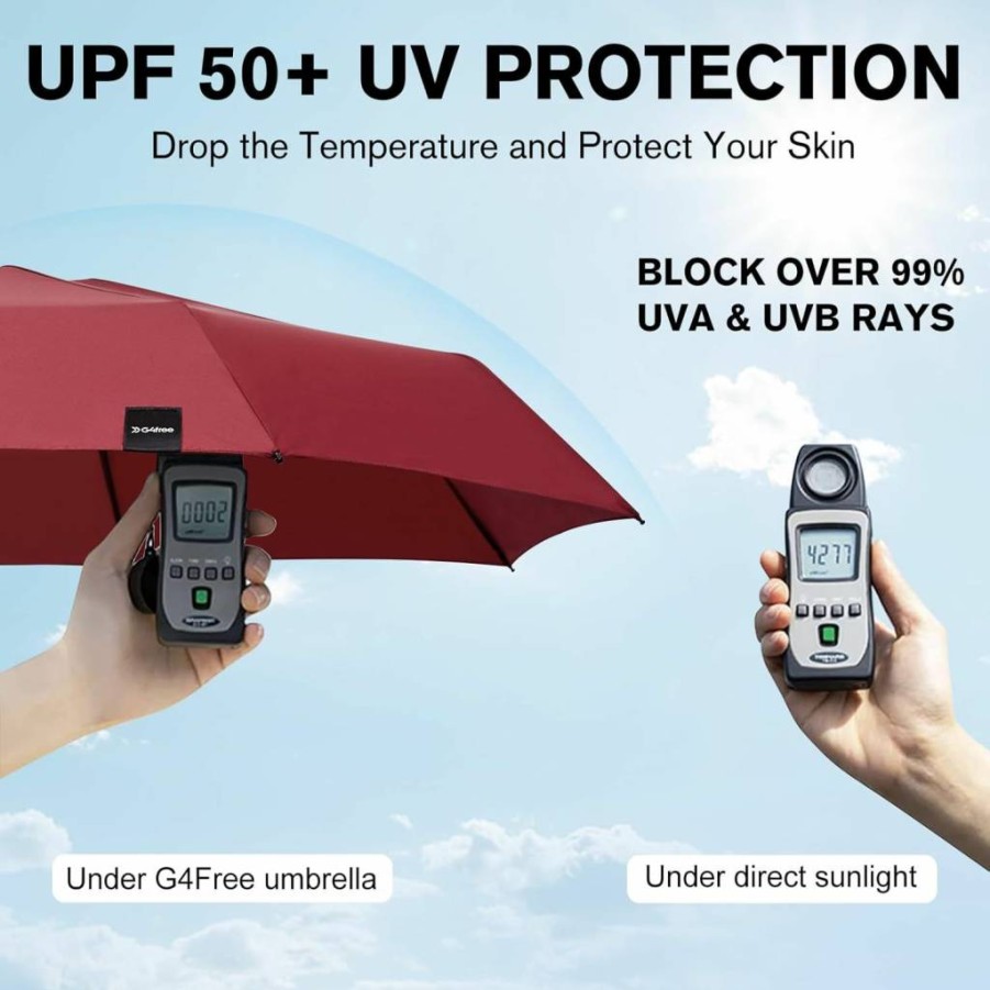 G4Free Compact Travel Umbrella with UPF 50+ UV Protection - Lightweight Sun Blocking Folding Umbrella for Men and Women