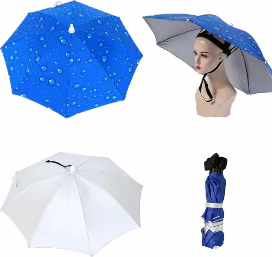 2 Pack Adjustable Umbrella Hat for Adults - 36" Wide Sun Rain Protection, Foldable UV Shield Outdoor Headwear for Fishing, Beach, Hiking & Parties (Generic)