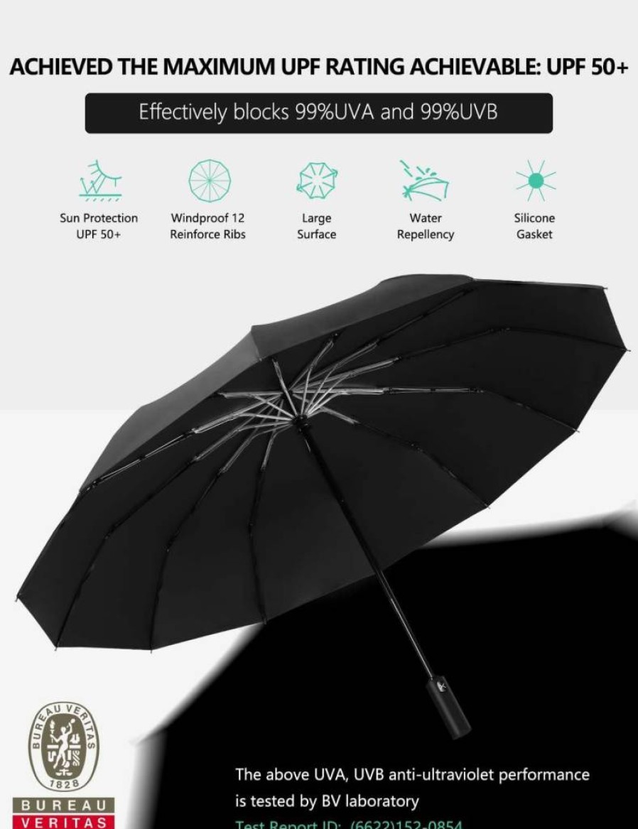 XIXVON Reverse Folding Umbrella with UPF 50+ UV Protection, Windproof Travel Umbrella, Automatic Open/Close, Reflective Safety Strip for Rain Protection