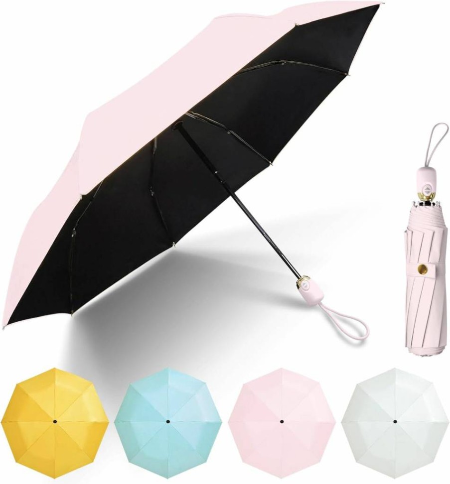 Dlin Compact Travel Umbrella with Black UV Protection Coating - Windproof, Auto Open & Close, Foldable & Portable for Women and Girls