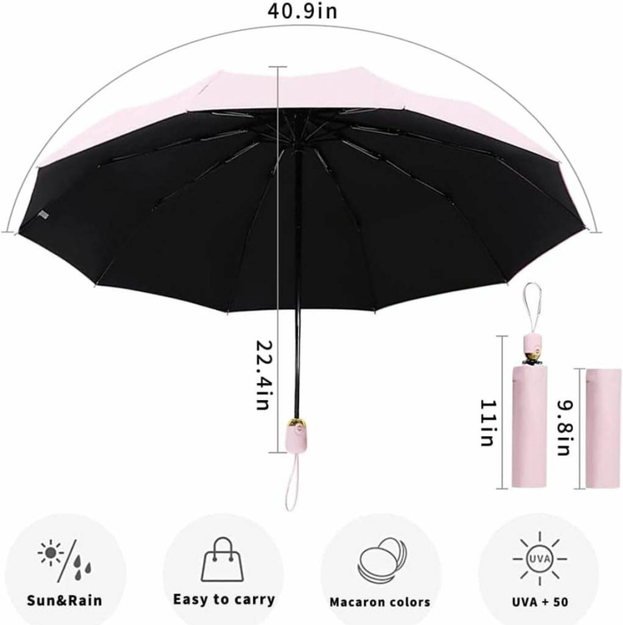 Dlin Compact Travel Umbrella with Black UV Protection Coating - Windproof, Auto Open & Close, Foldable & Portable for Women and Girls
