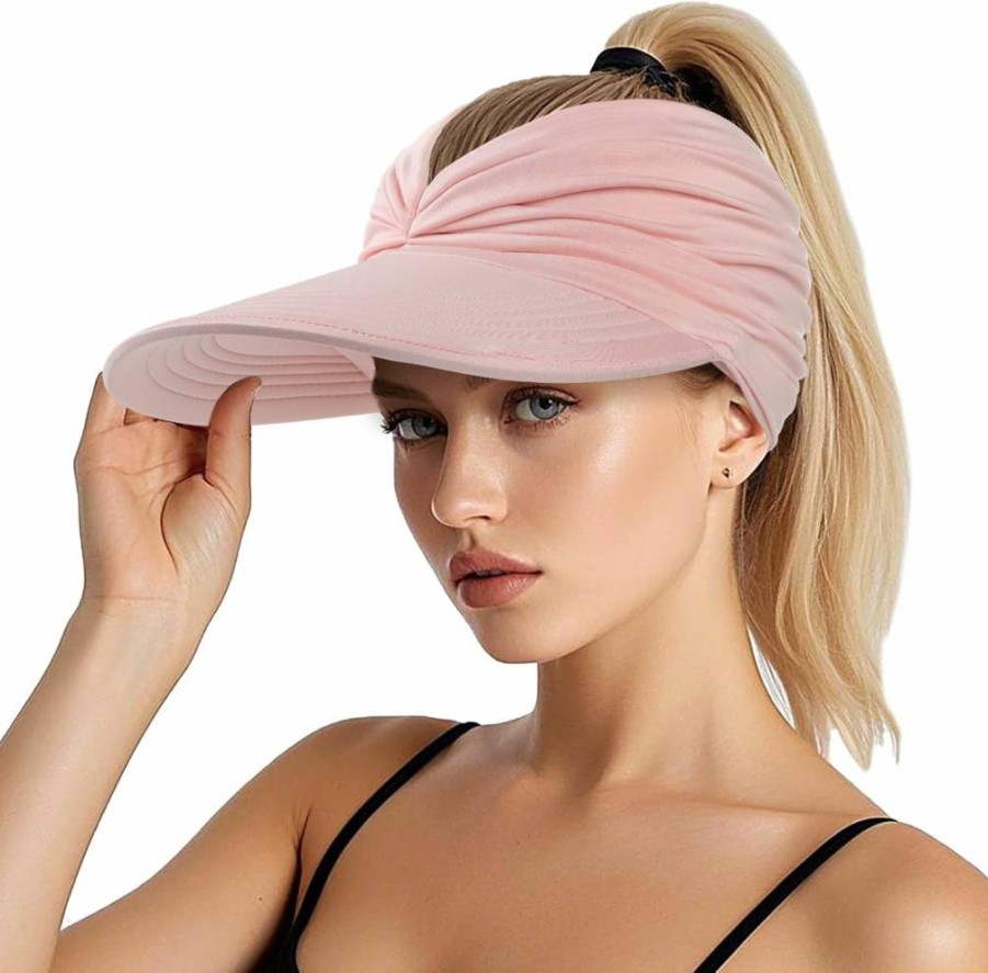 Trifabricy Women's UPF50+ Wide Brim Sun Hat - Lightweight Foldable Ponytail Sports Cap for UV Protection