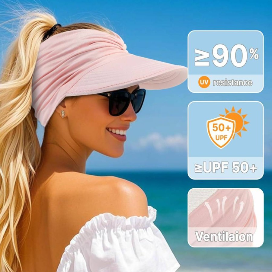 Trifabricy Women's UPF50+ Wide Brim Sun Hat - Lightweight Foldable Ponytail Sports Cap for UV Protection
