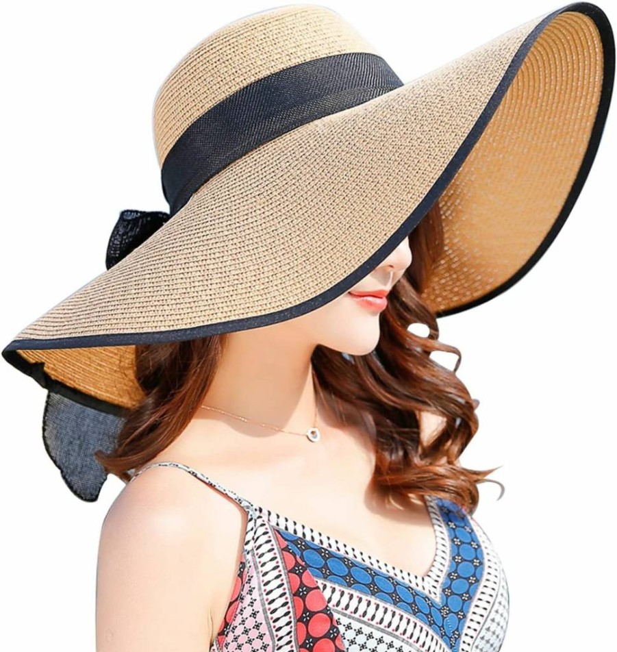 FSIGOM Women's Foldable Wide Brim Straw Hat – UV Protection Summer Beach Sun Hat for Travel & Outdoor