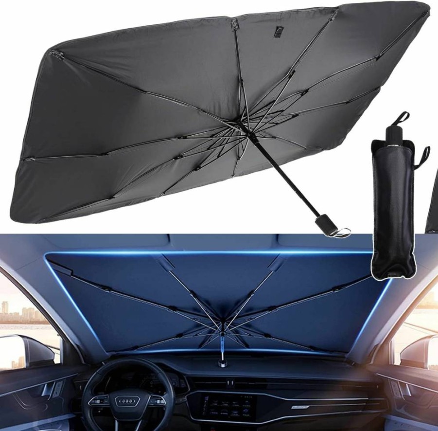 Linwnil Car Windshield Sun Shade - 55"X32" Foldable UV Protection & Heat Shield for Sedans, SUVs, Trucks - 5-Layer Reflective Coating Sunshade