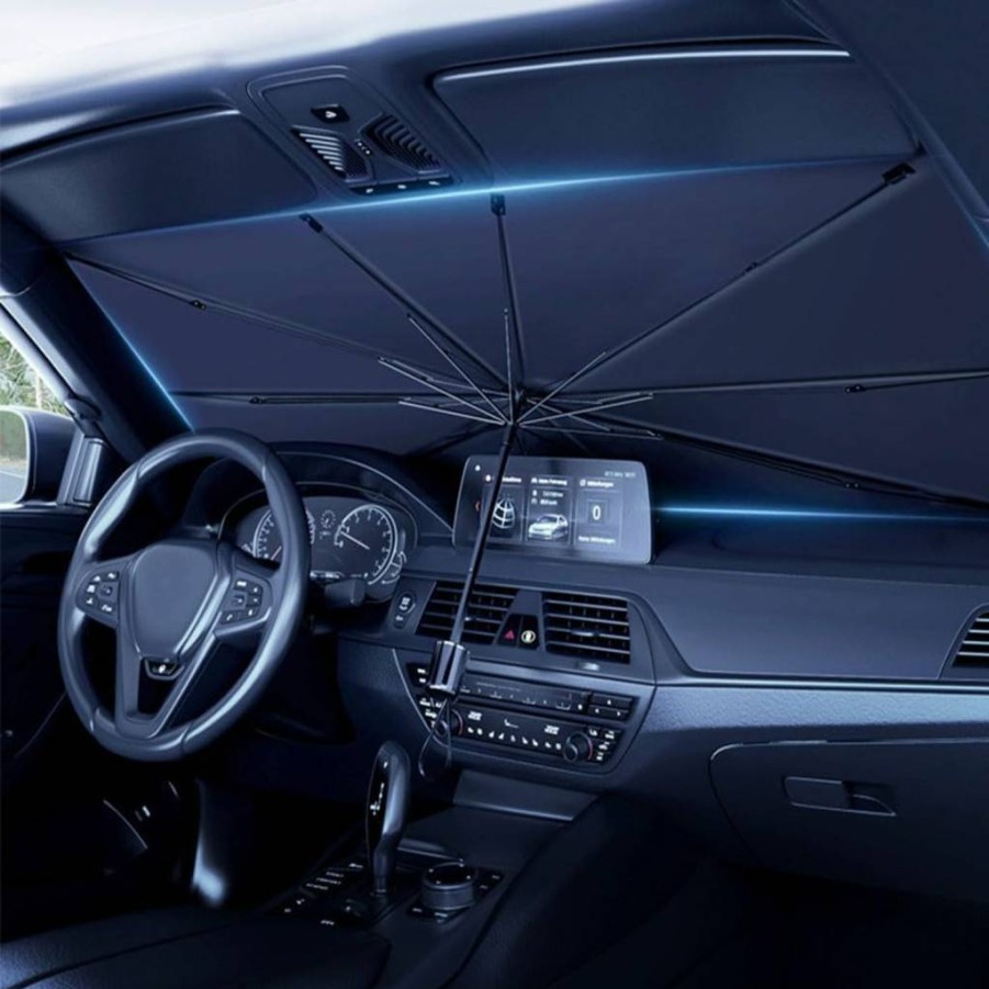 Linwnil Car Windshield Sun Shade - 55"X32" Foldable UV Protection & Heat Shield for Sedans, SUVs, Trucks - 5-Layer Reflective Coating Sunshade