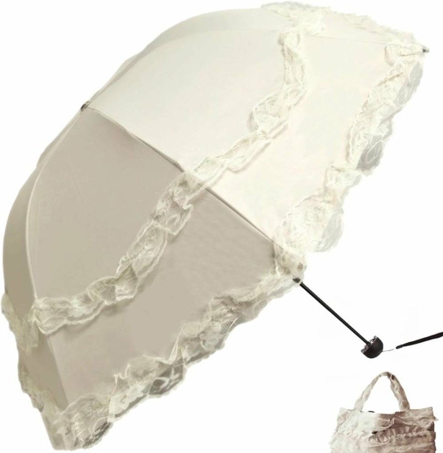 URAWESO Gothic Lolita Umbrella Vintage Lace Parasol with UV Protection for Cosplay, Photoshoot, and Party Decor