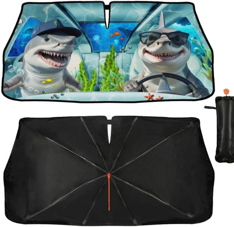 CHILL·TEK Foldable Car Windshield Sun Shade Umbrella - Frog Driving Design, UV Reflective Sunshade for Front Window, Auto Sun Protection Cover