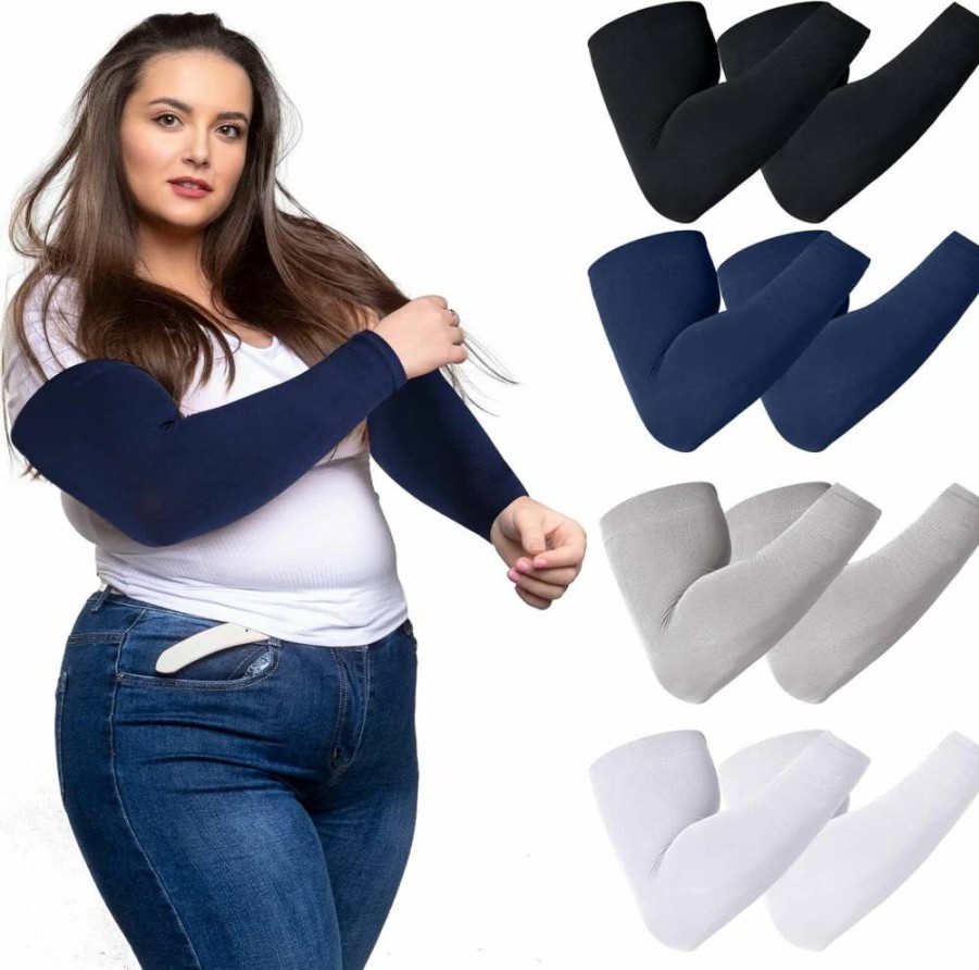 Neer Plus Size UV Protection Arm Sleeves - Cooling Compression Sleeves for Tattoo Cover Up, Sun Block & Sports (8 Pairs, L-XL) Ice Silk Fabric