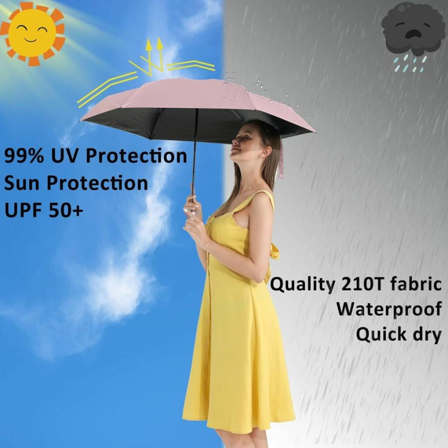 BAODINI Compact Travel Umbrella with UV Protection - Lightweight Pocket Umbrella for Women, Men & Kids - Includes Carrying Case