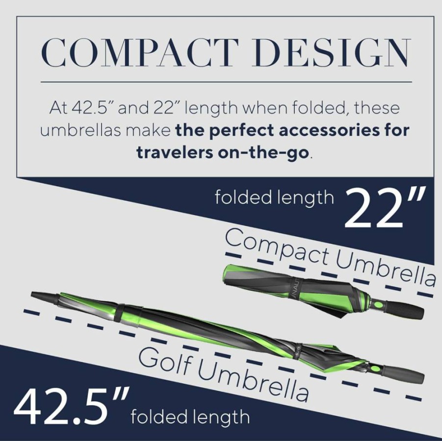 Nautica Golf & 2-Person Umbrella Set - Auto Open, Windproof, UPF50+ UV Protection - Lightweight Folding Travel Umbrella for Rain & Sun