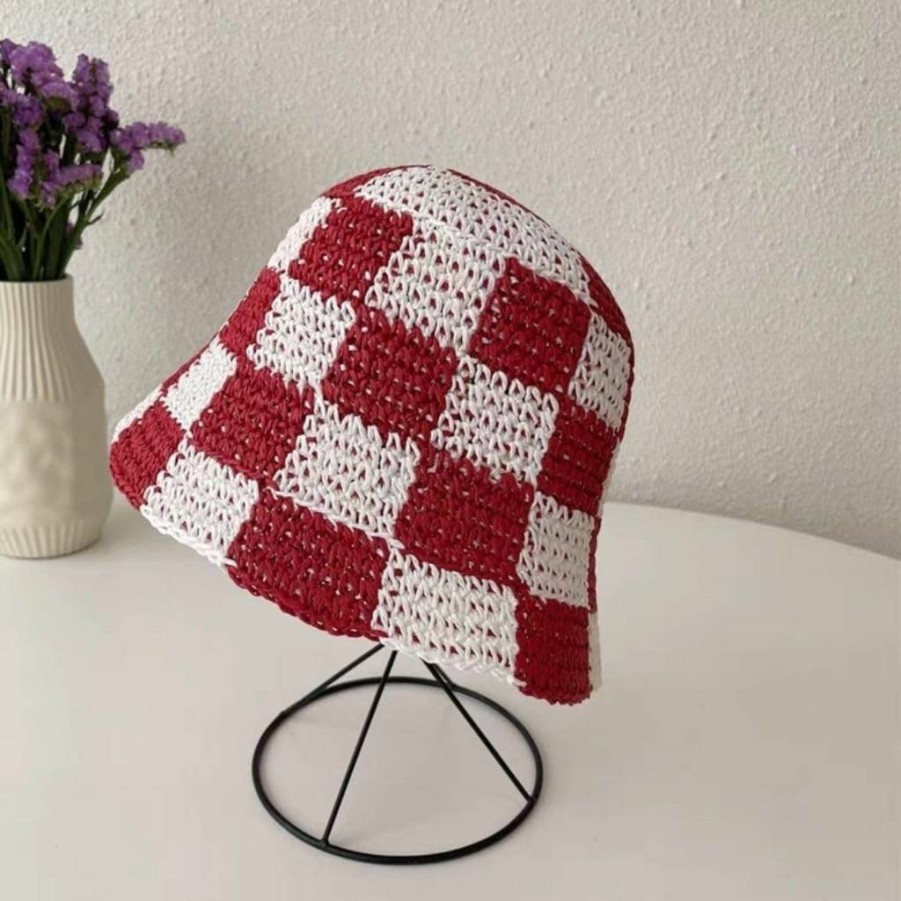 FROMOON Women's Checkered Straw Bucket Hat - UPF 50+ UV Protection, Foldable Plaid Sun Hat for Outdoor, Y2K Fashion Accessory
